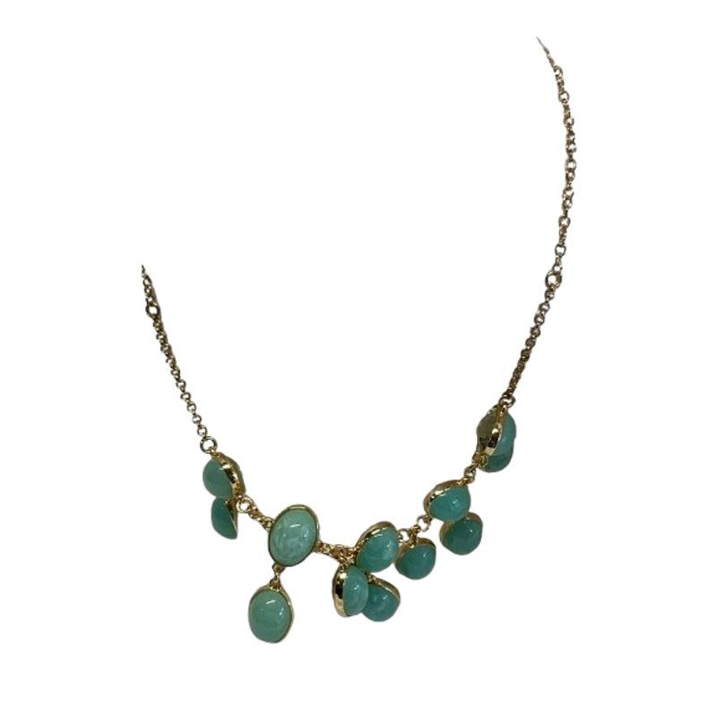 The Unbranded Brand Gold Tone Aqua Stone Dangle Necklace Statement Jewelry Size ONE SIZE - 4 Thumbnail