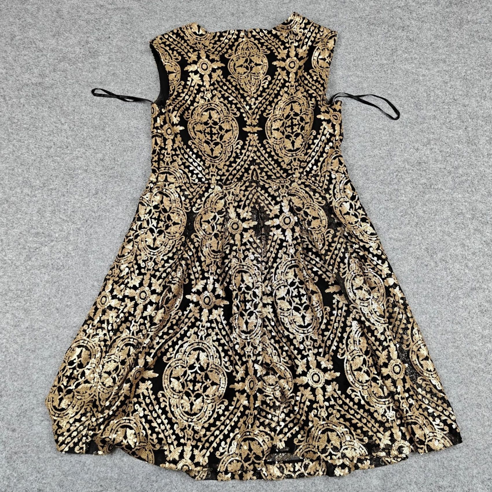 Vintage Eva Mendes Dress Womens 10 Gold Sequin Fit & Flare Short Party Cocktail Formal Dress Size 32" / US 10 / IT 46 - 6 Thumbnail
