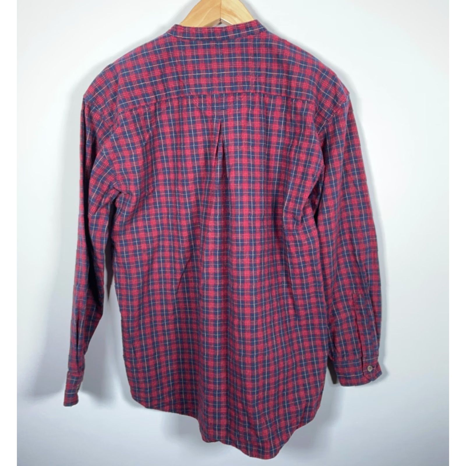 Lee Lee Valley Ireland Grandfather Shirt Men L Red Blue Plaid Band Collar Flannel Cotton Button-Up Long Sleeve Christmas? Size US L / EU 52-54 / 3 - 2 Thumbnail
