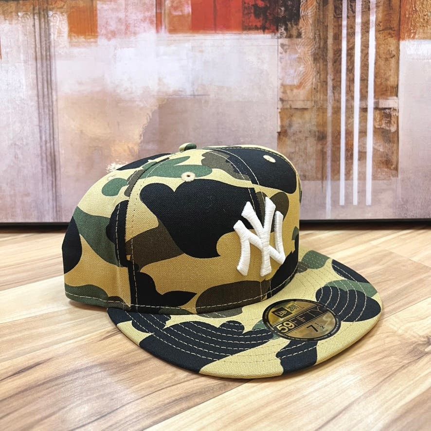 Bape Bape New Era NY Yankees Fitted Hat Yellow Camo Size 7 1/2 ...