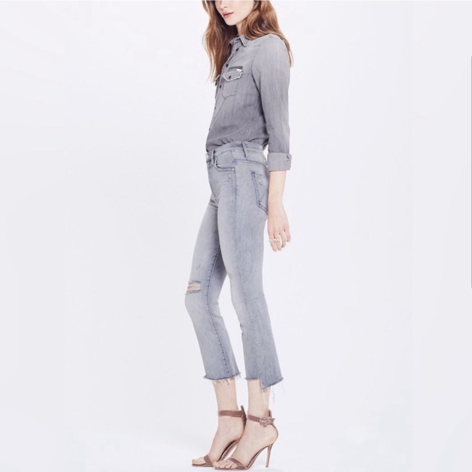 MOTHER Mother Insider Crop Step Fray Best Left Shadows Jeans Sz 24 Size 24" / US 00 / IT 34 - 1 Thumbnail