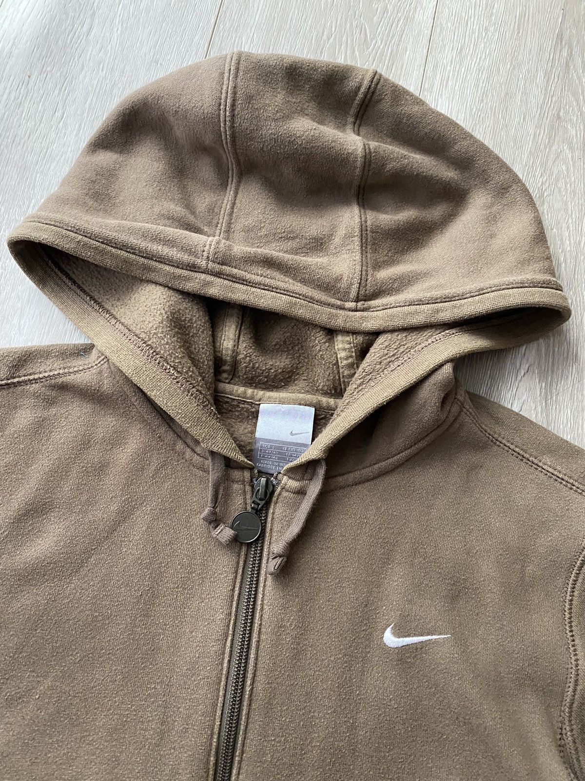 Nike × Vintage 🤎 Vintage Y2K Nike Light Brown Zip Up Hoodie Size L / US 10 / IT 46 - 4 Thumbnail