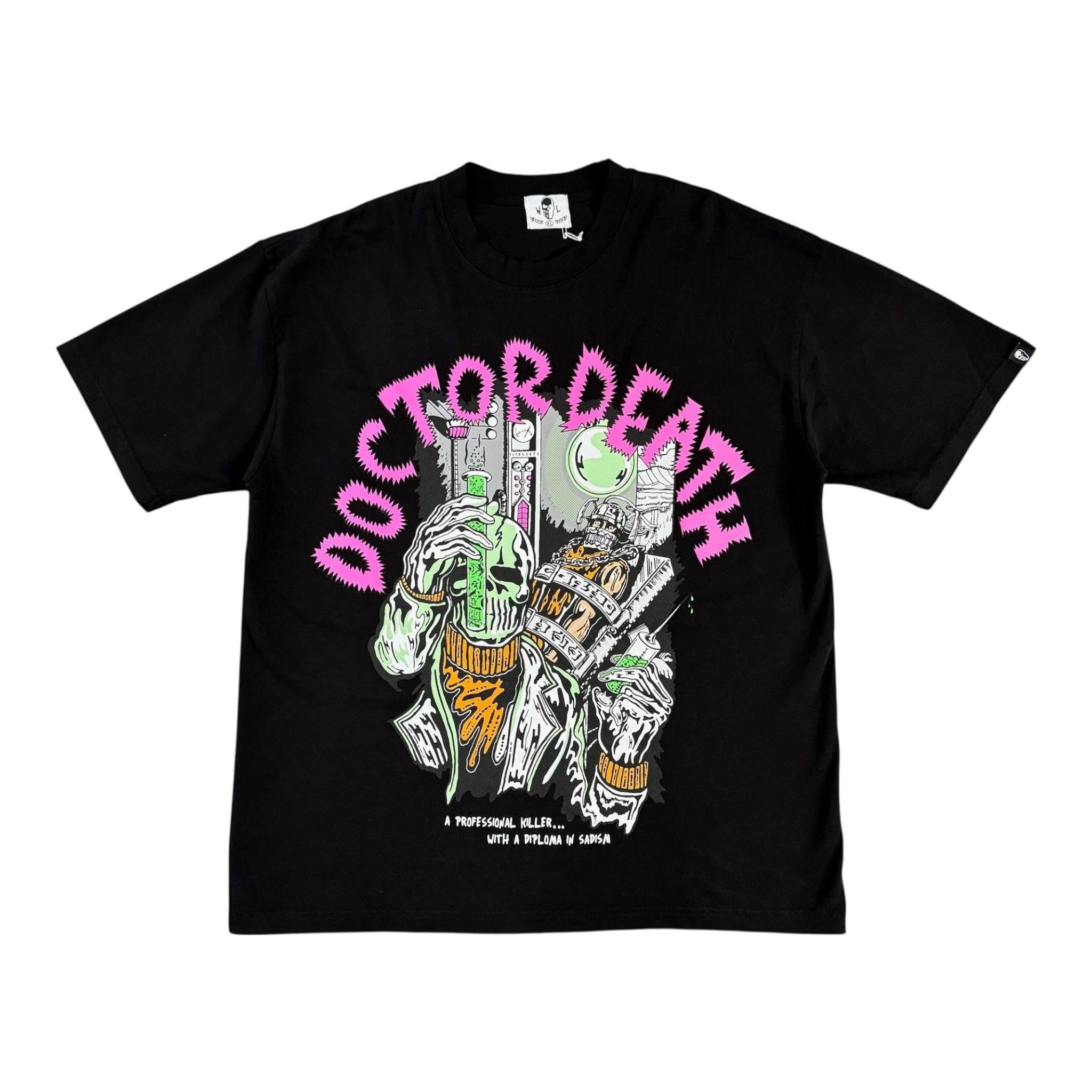 Warren Lotas Doctor Death Logo Short Sleeve Tee Shirt Black Pink Multi Size US XL / EU 56 / 4 - 1 Thumbnail