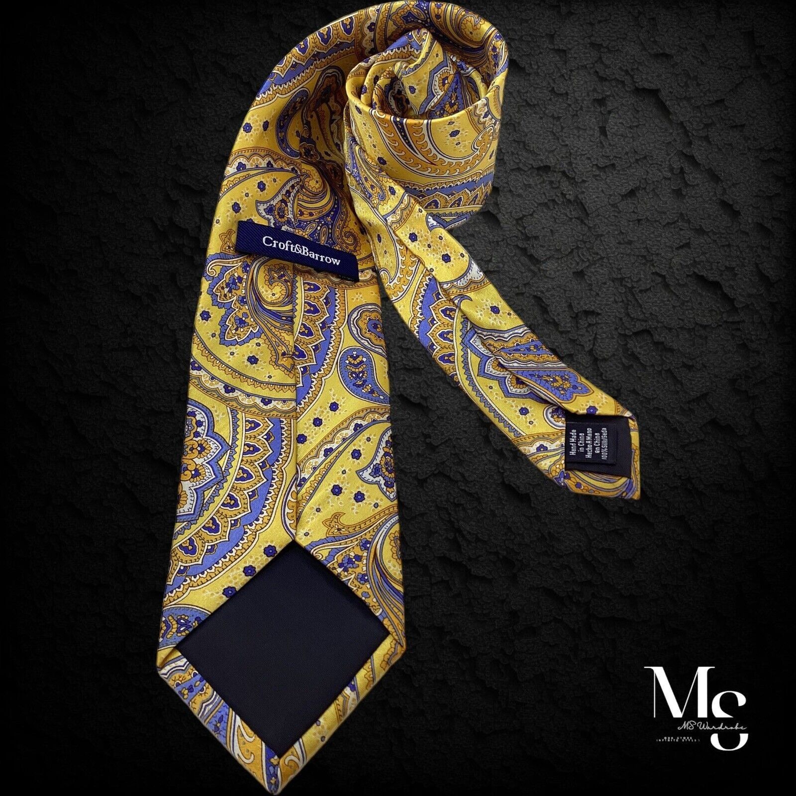 Croft & Barrow CROFT & BARROW Yellow Paisley Hand Made Tie W: 3.25" EX COND Size ONE SIZE - 2 Thumbnail