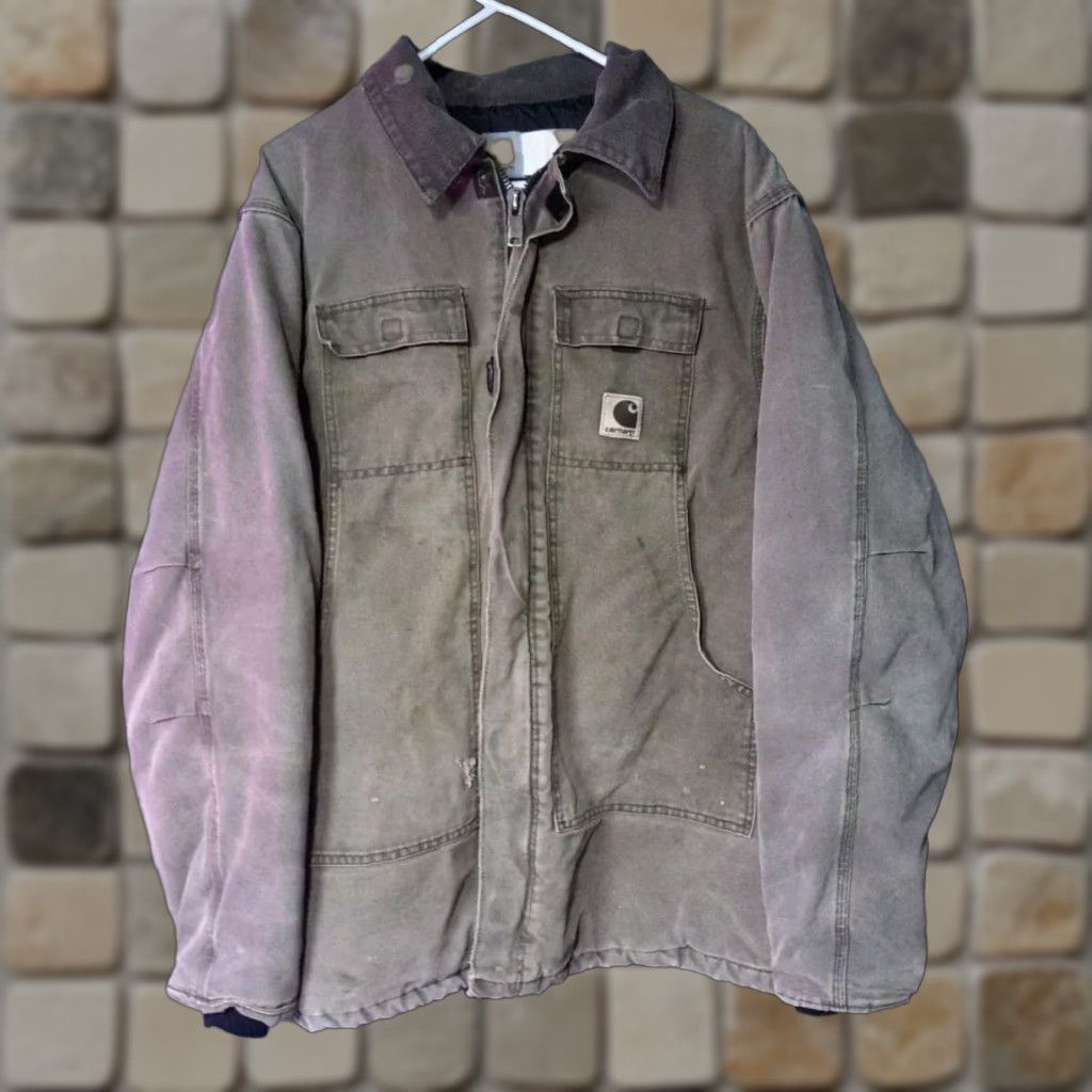 Carhartt VINTAGE Carhartt Jacket Mens 2XL Gray Quilted Lined Detriot (Detroit) USA Workwear Long Coat Style Carhartt C26 90s Size US XXL / EU 58 / 5 - 1 Thumbnail