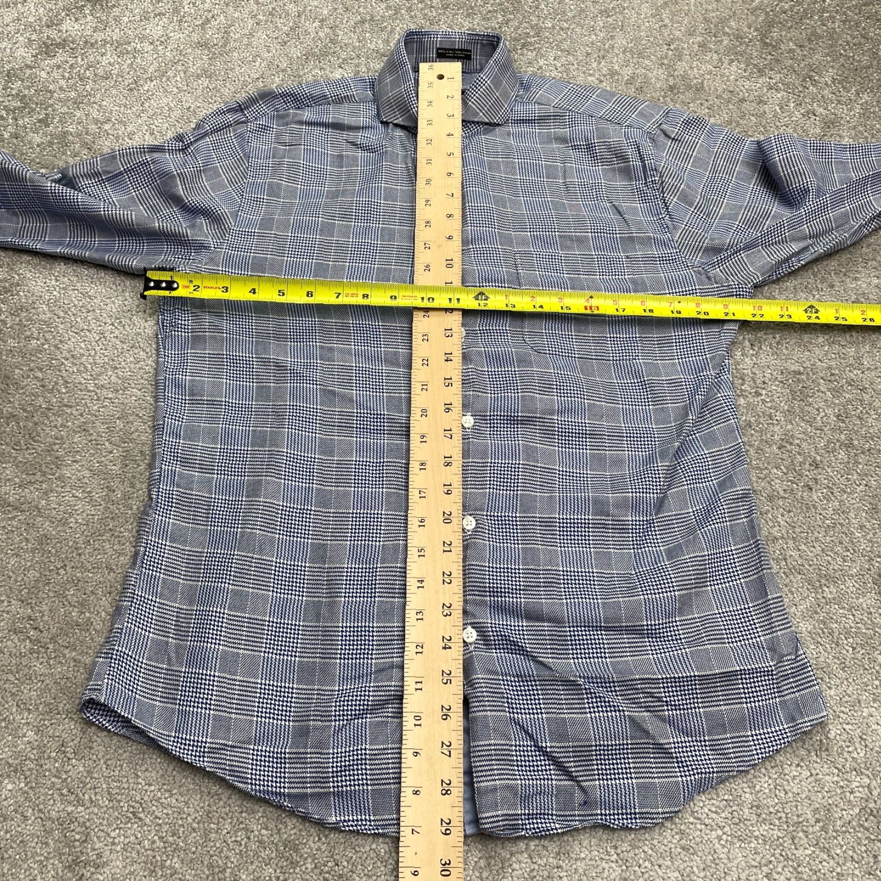 Neiman Marcus Neiman Marcus Houndstooth Dress Shirt Mens M Blue 2-Ply Cotton Work Shirt Jacket? Size 40R - 6 Thumbnail