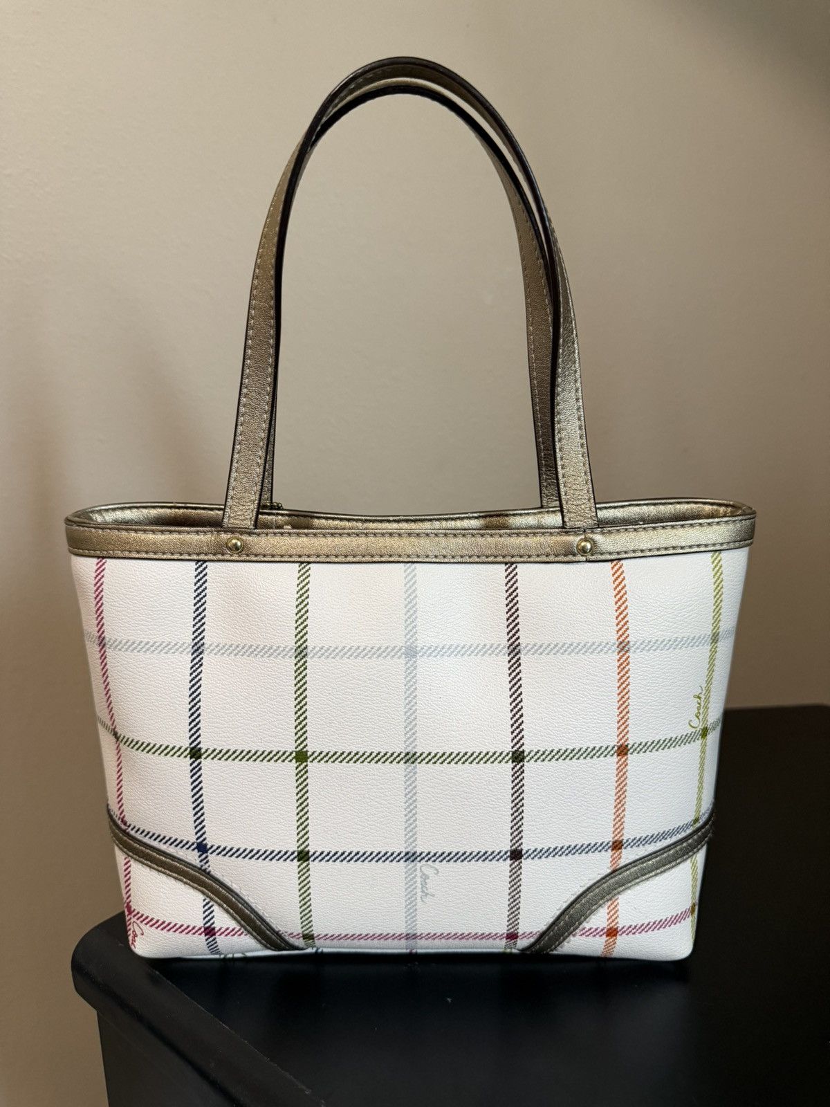 Coach Coach Plaid Leather Tote Bag - White/Multi Size ONE SIZE - 2 Thumbnail
