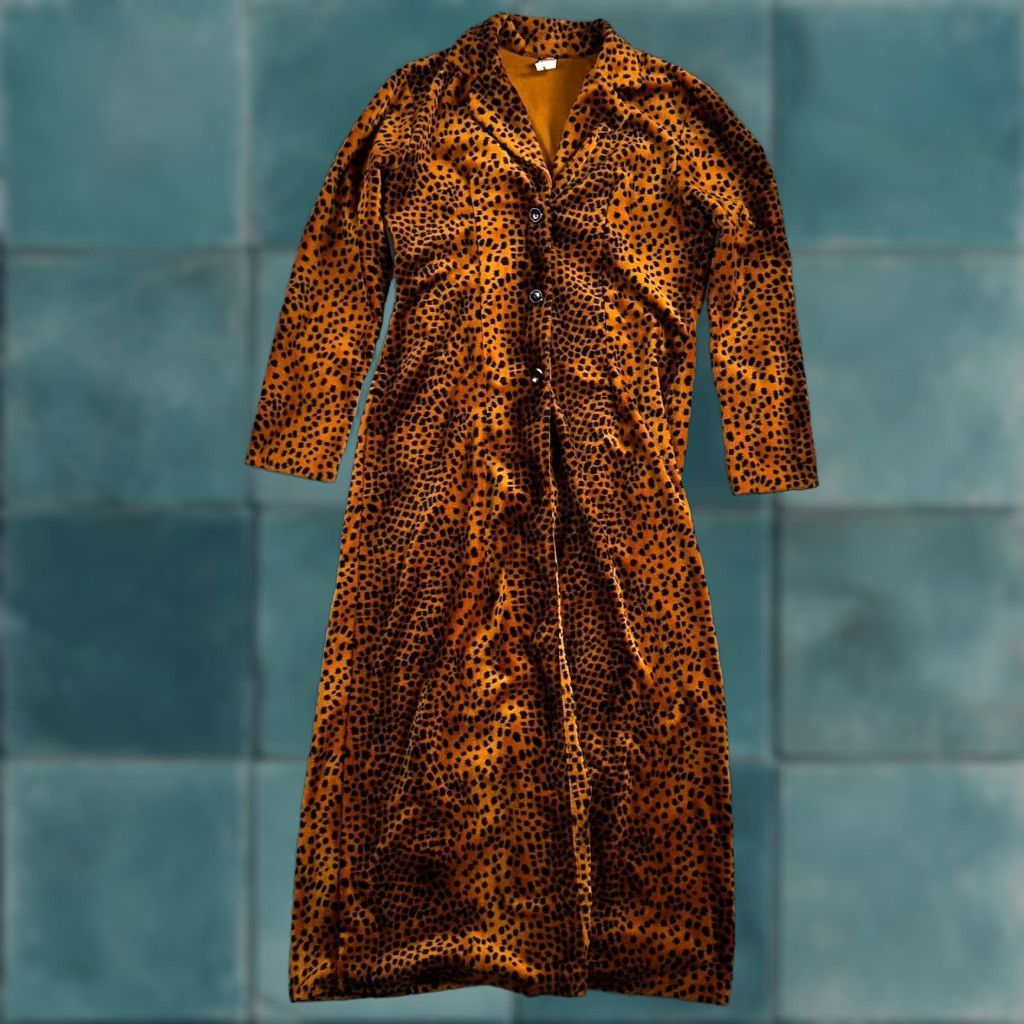 Vintage VTG ENT Jacket Womens Cheetah Outdoors 70s Rockabilly Long Coat Dressy M Orange Leopard Style Womens Size M / US 6-8 / IT 42-44 - 1 Thumbnail