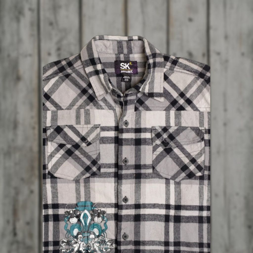 Vintage VINTAGE SK Apparel Gray Plaid Flannel Shirt X-Large Mens Size US XL / EU 56 / 4 - 1 Thumbnail