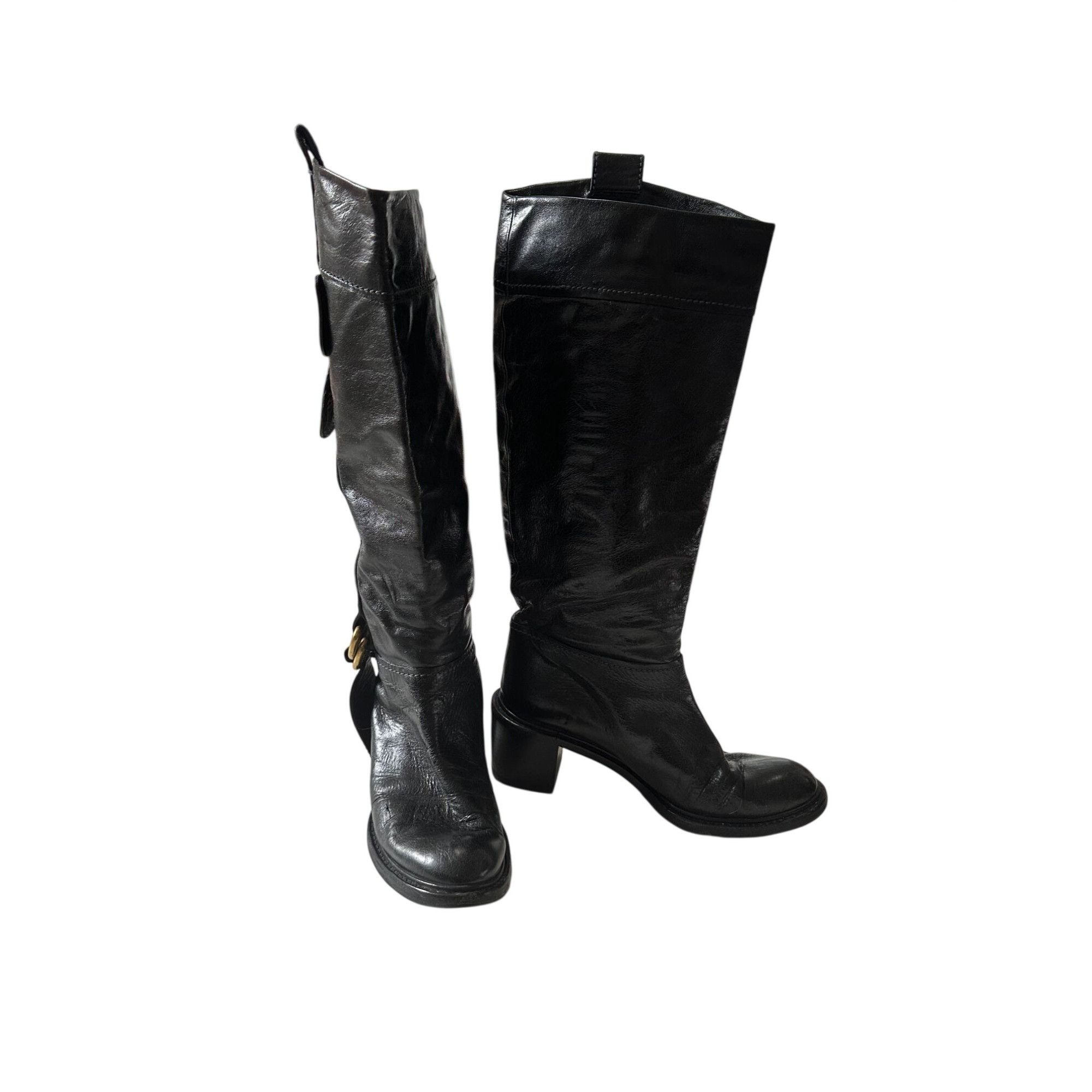 Chloe Chloé Early 2000s Black Leather Block Heel Boots Size US 9 / IT 39 - 4 Thumbnail