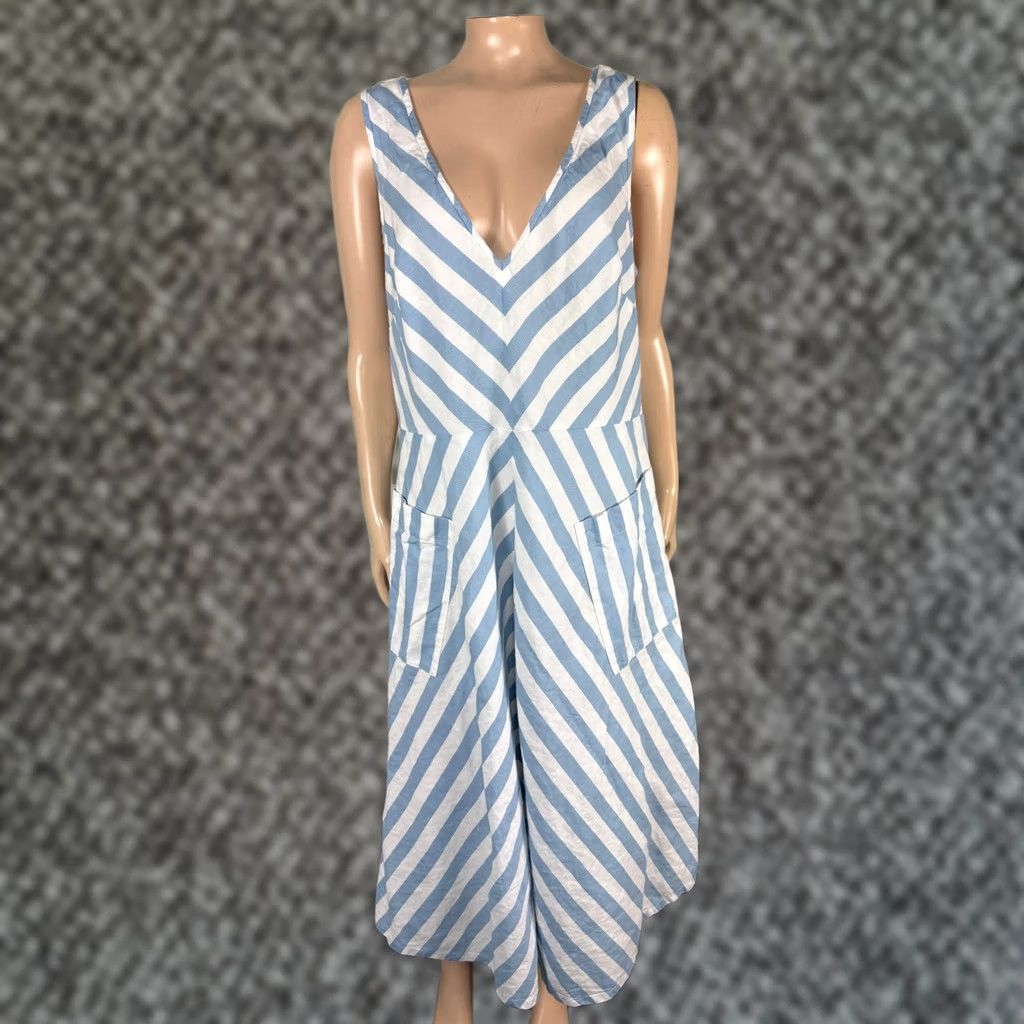 Vintage Kate Spade New York Women's Dress 14 Blue Pockets Striped Fit & Flare Party/Cocktail Sleeveless Short 100% Cotton Size XL / US 12-14 / IT 48-50 - 1 Thumbnail