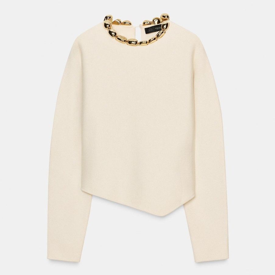 Zara Zara Women's Knit Beaded Neck Jumper Top Size XS Size XS / US 0-2 / IT 36-38 - 1 Thumbnail