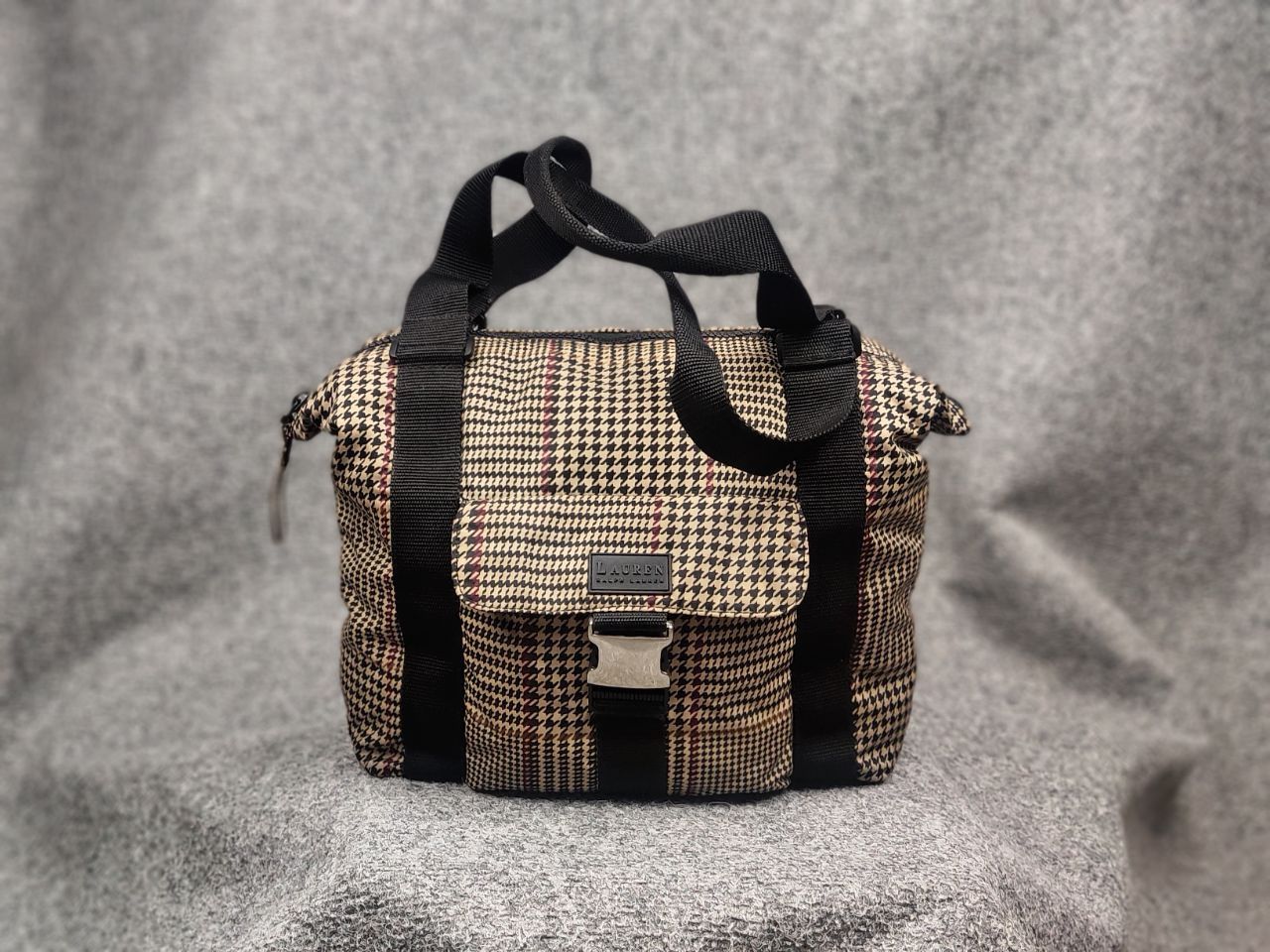 Designer Vintage Laurent Ralph Laurent Houndstooth Tote Shoulder Bag in Brown, Women's