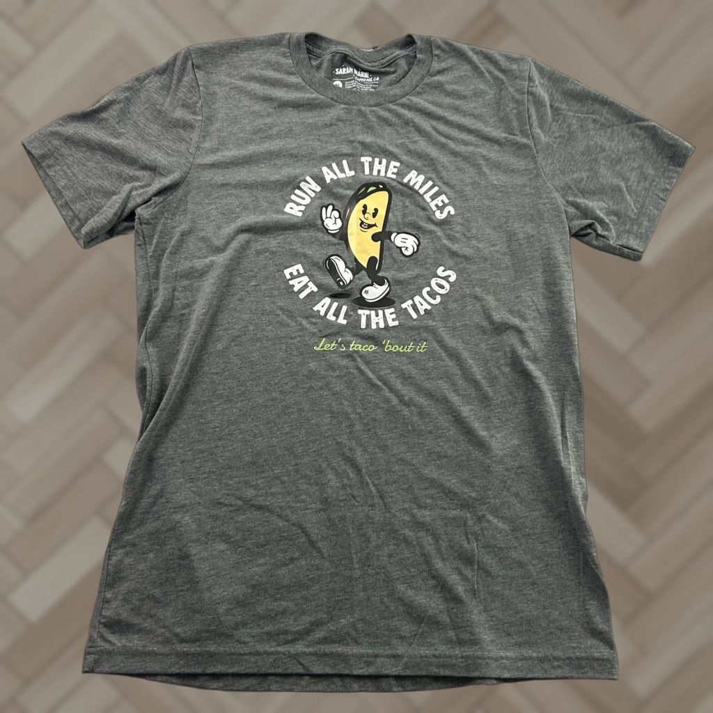 CO Sarah Marie Running Run All The Miles Eat All The Tacos T Shirt Men's M Gray Size US M / EU 48-50 / 2 - 1 Thumbnail