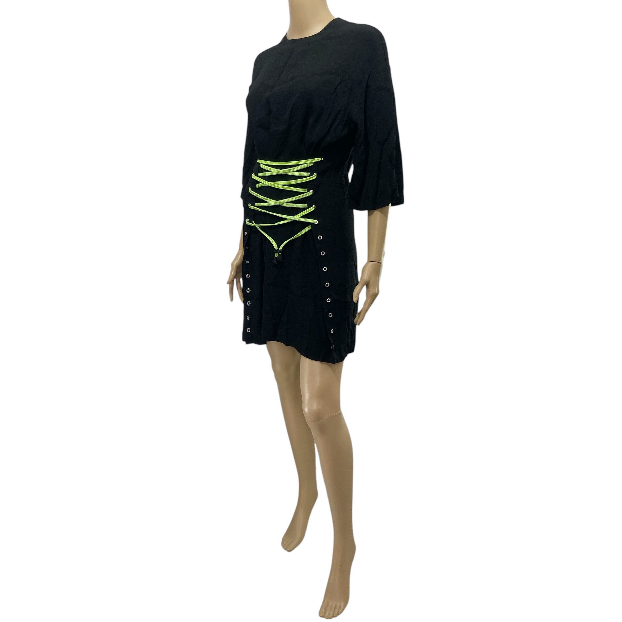 Versus Versace Black Green Lace Up Dress Size XS / US 0-2 / IT 36-38 - 3 Thumbnail