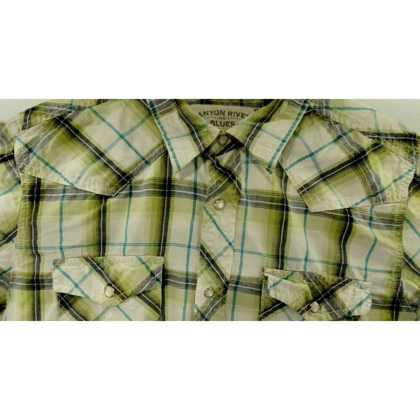 Vintage CANYON RIVER BLUES Mens Size L Green Pearl Snap Up Western Short Sleeve Shirt - Shirt - Regular - Green - 100% Cotton - Men - XS to XL? Size US L / EU 52-54 / 3 - 4 Thumbnail