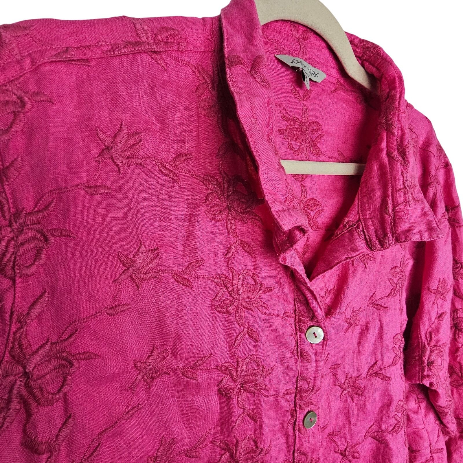 John Mayer John Mark Womens Happy Daz Floral Embroidered Linen Tunic Size XL / US 12-14 / IT 48-50 - 6 Thumbnail