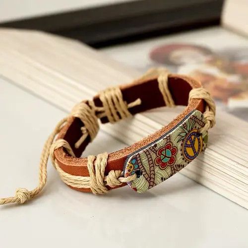 Vintage Retro folk leather bracelet Size ONE SIZE - 4 Thumbnail