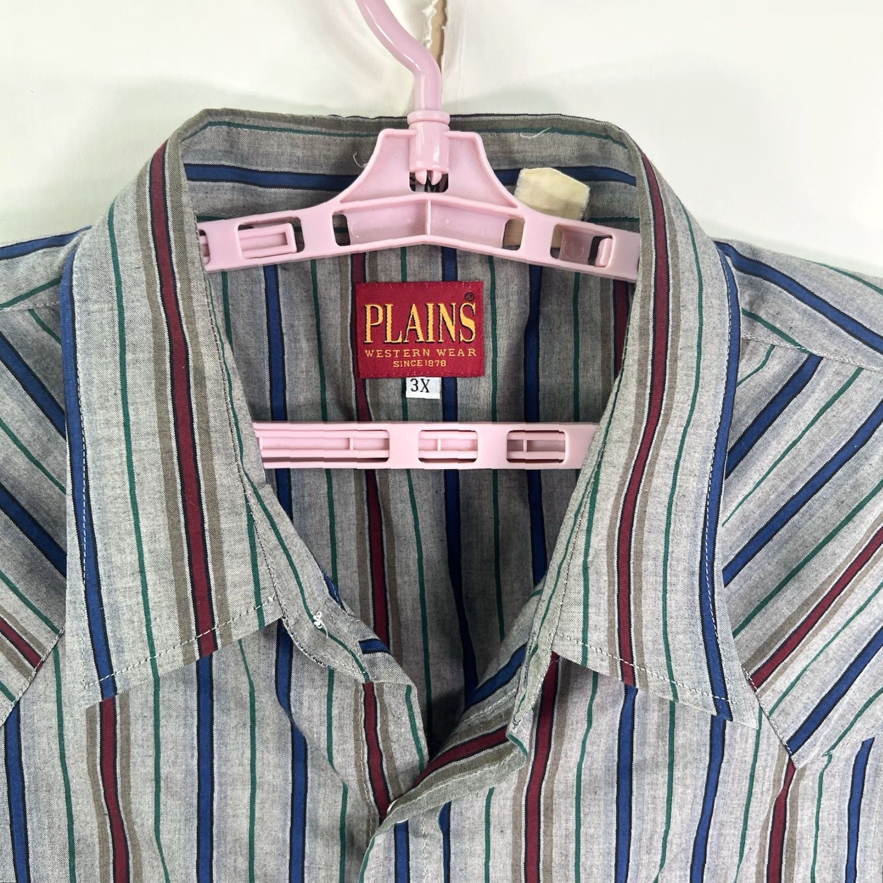Vintage Plains Western Wear Pearl Snap Striped Shirt Men's 3XL Gray Short Sleeve Mens Size US XXL / EU 58 / 5 - 3 Thumbnail