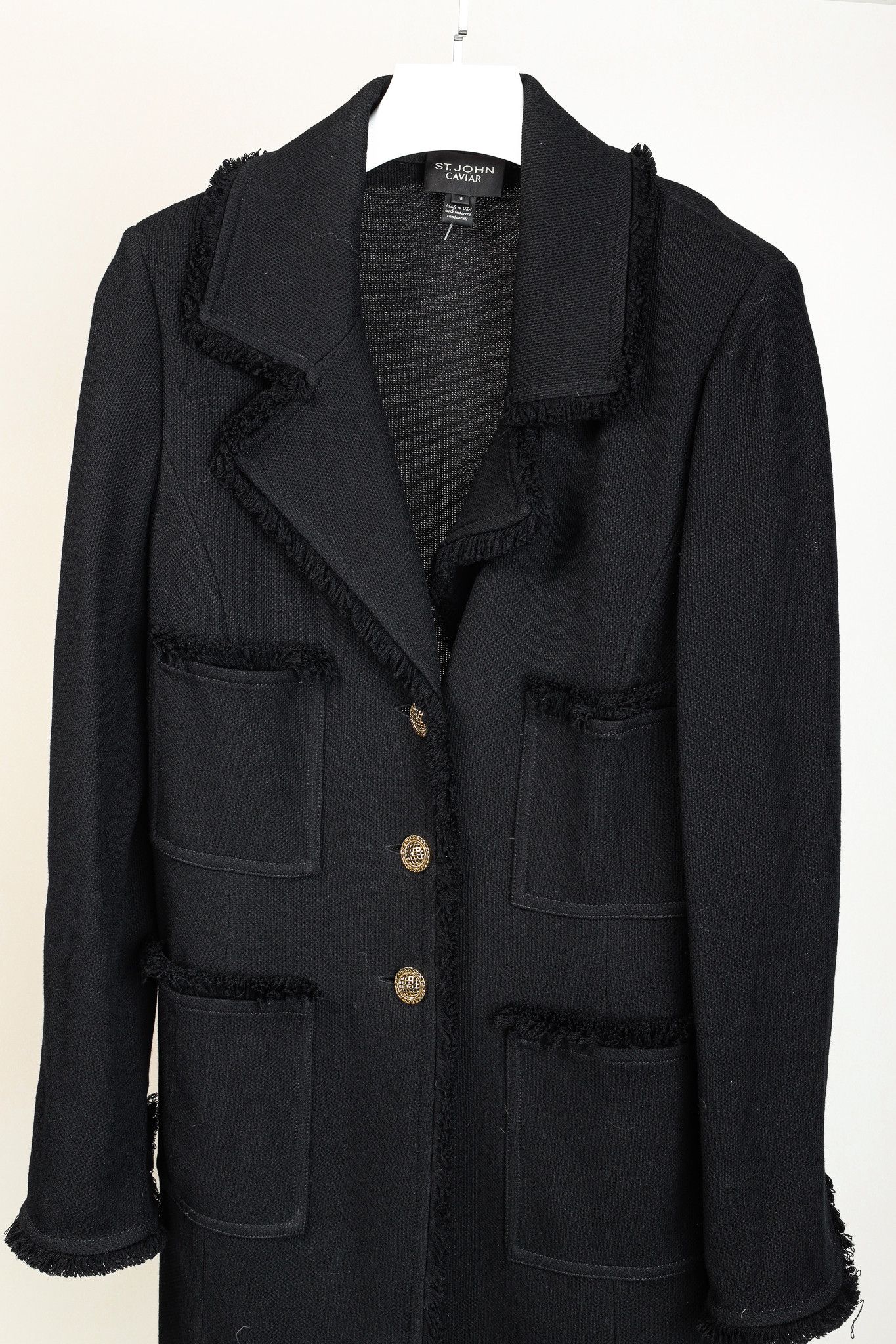 St. John St. John Caviar Fringed Wool-Blend Milano Piqué Knit Coat Size XL / US 12-14 / IT 48-50 - 3 Thumbnail