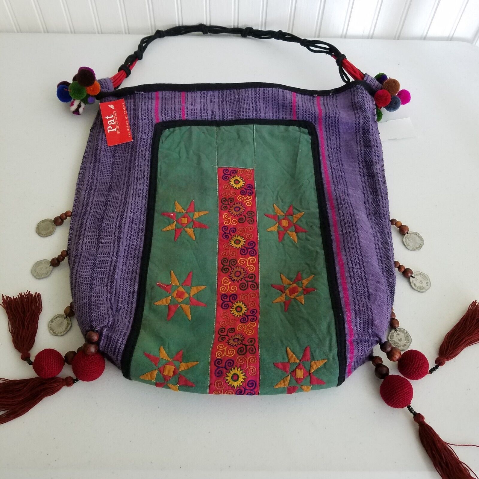 Vintage Pat Hilltribe Handmade Hippie Boho Bag Purse Handbag Tribal Size ONE SIZE - 2 Thumbnail