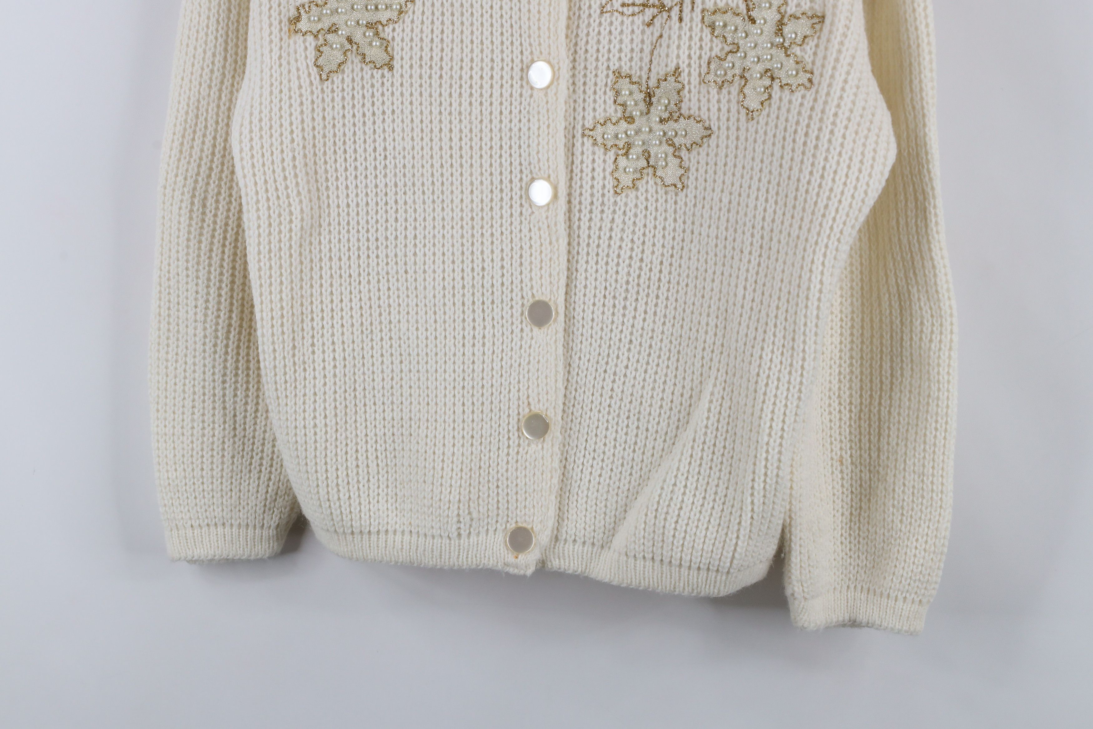 Vintage Vintage 50s 60s Rockabilly Leaf Ribbed Knit Cardigan Sweater Size M / US 6-8 / IT 42-44 - 3 Thumbnail