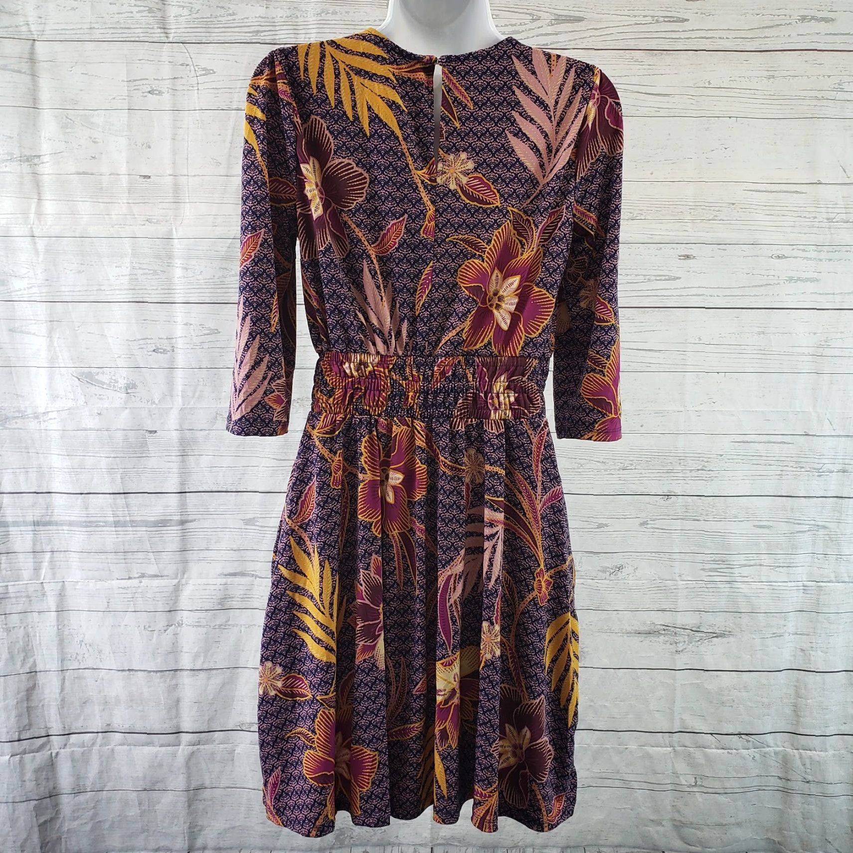 Vintage Wisp Dress Womens 4P Short Floral Smocked 3/4 Sleeve Purple Blue Fit & Flare Size S / US 4 / IT 40 - 4 Thumbnail