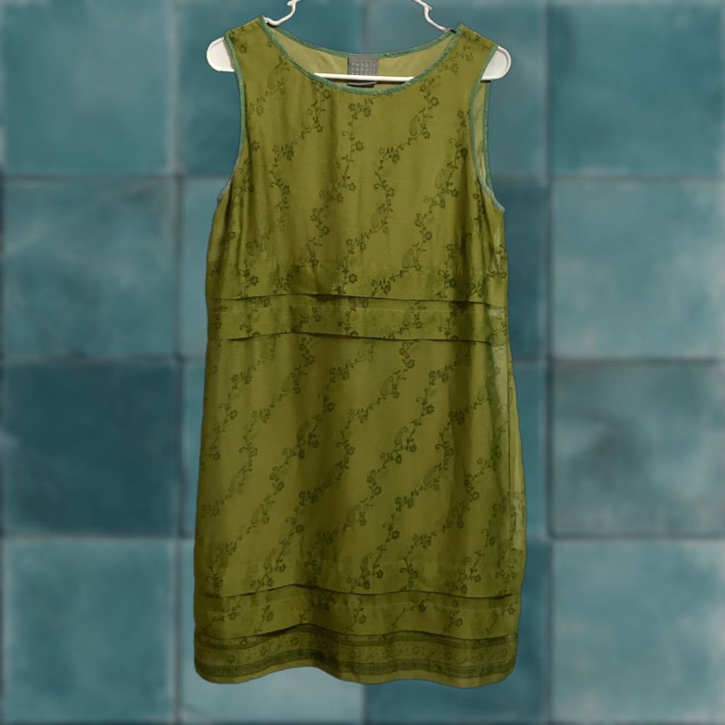 Vintage VINTAGE Rabbit Rabbit Rabbit Designs Dress Sleeveless Green Floral Tiered 10 M Woman Size L / US 10 / IT 46 - 1 Thumbnail