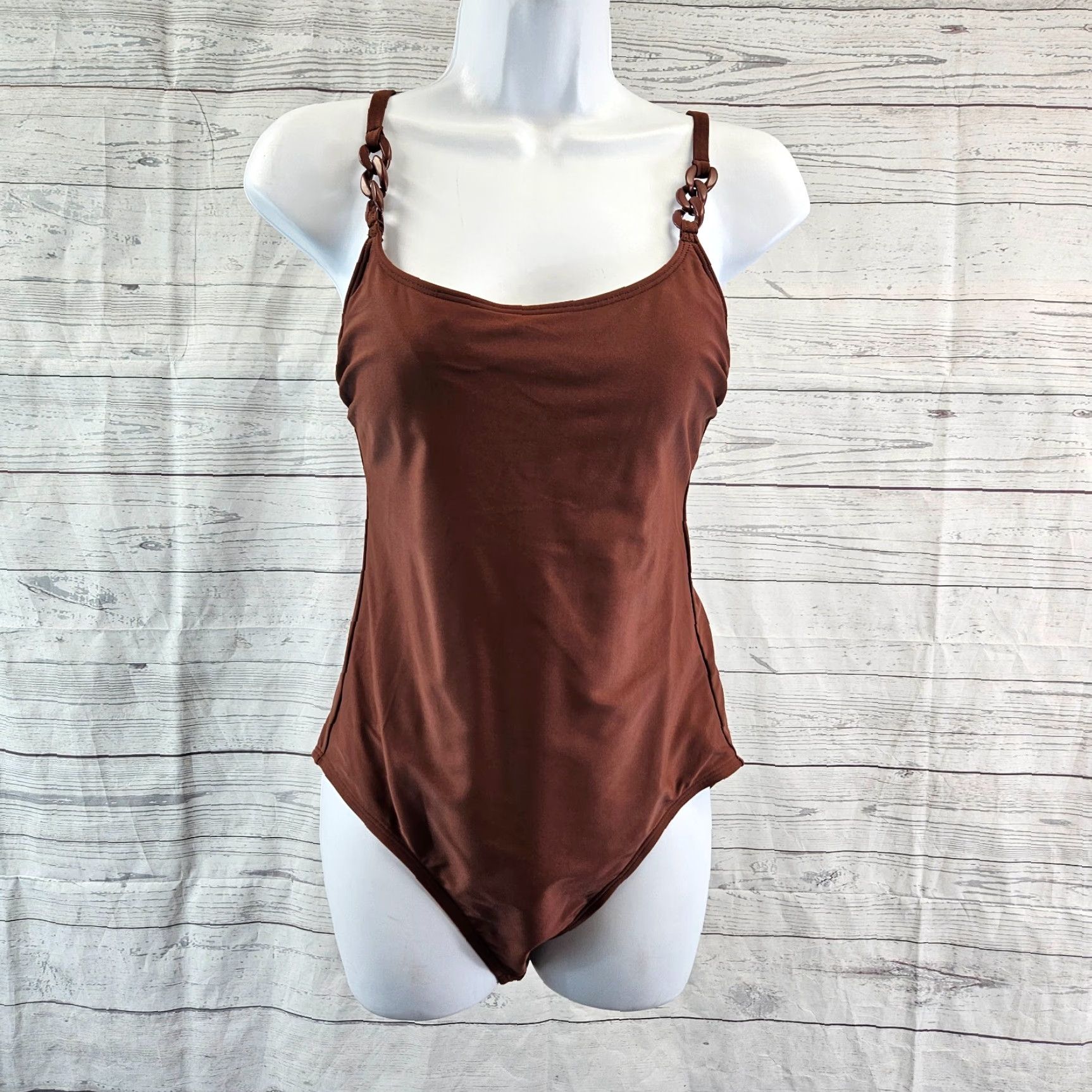 Vintage Kona Sol One Piece Swimsuit Womens M Solid Brown Medium Seat Coverage Size ONE SIZE - 2 Thumbnail