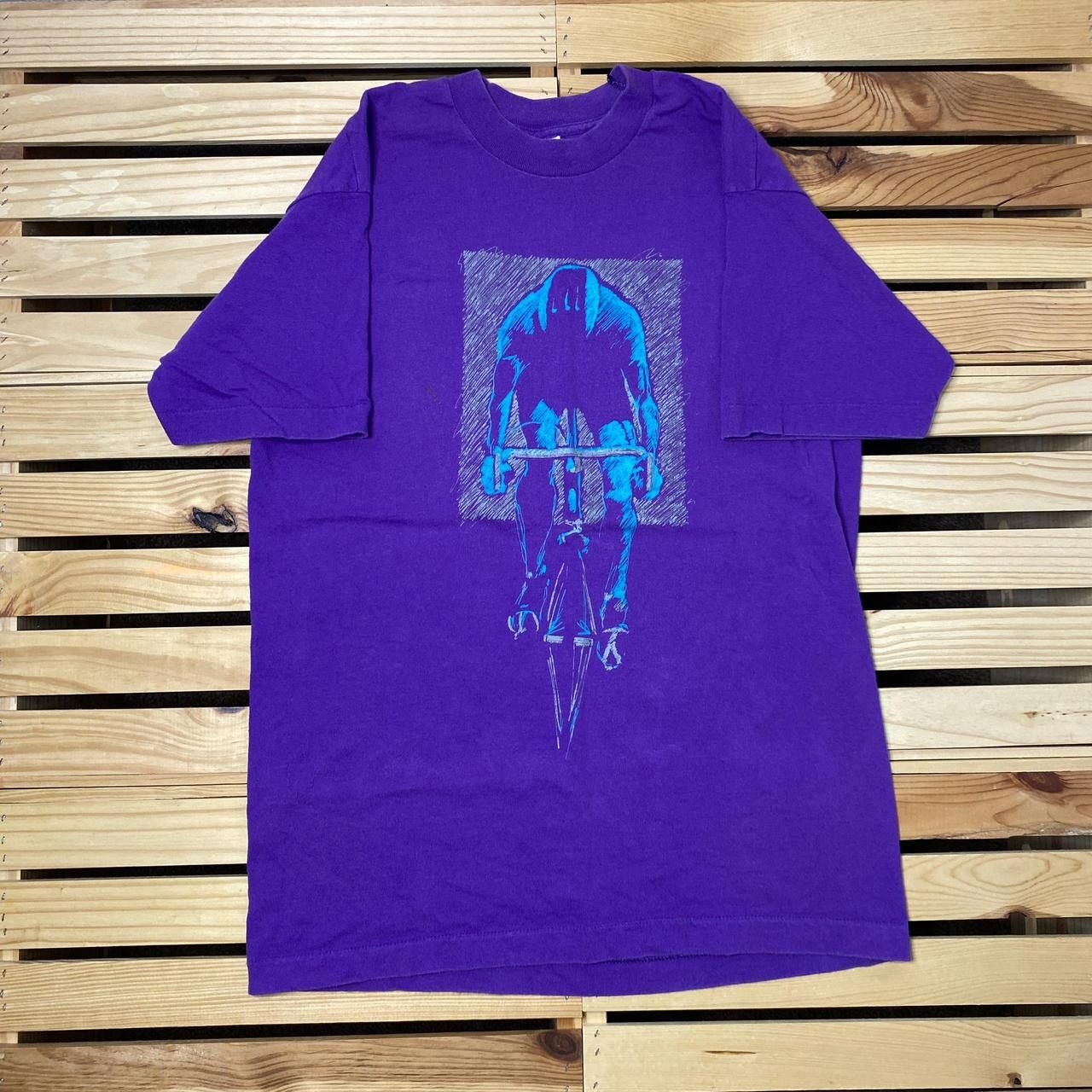 Fruit Of The Loom Vintage Retro Cyclist Purple Bicycling Tee Size Large Size US M / EU 48-50 / 2 - 1 Thumbnail