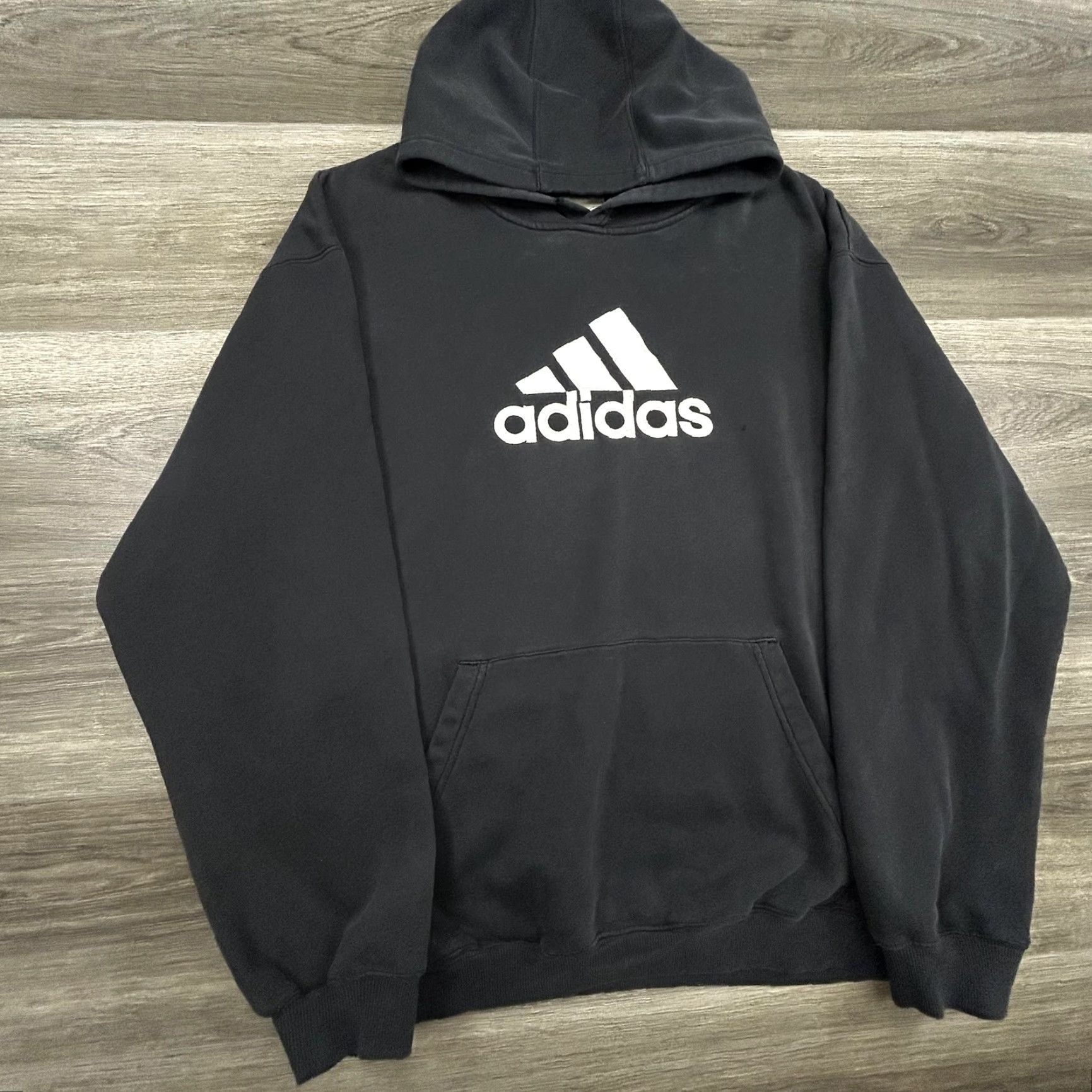 Adidas Vintage Adidas Hoodie Mens XL Black Faded Pullover Sweatshirt Big Logo Y2K Size US XL / EU 56 / 4 - 3 Thumbnail