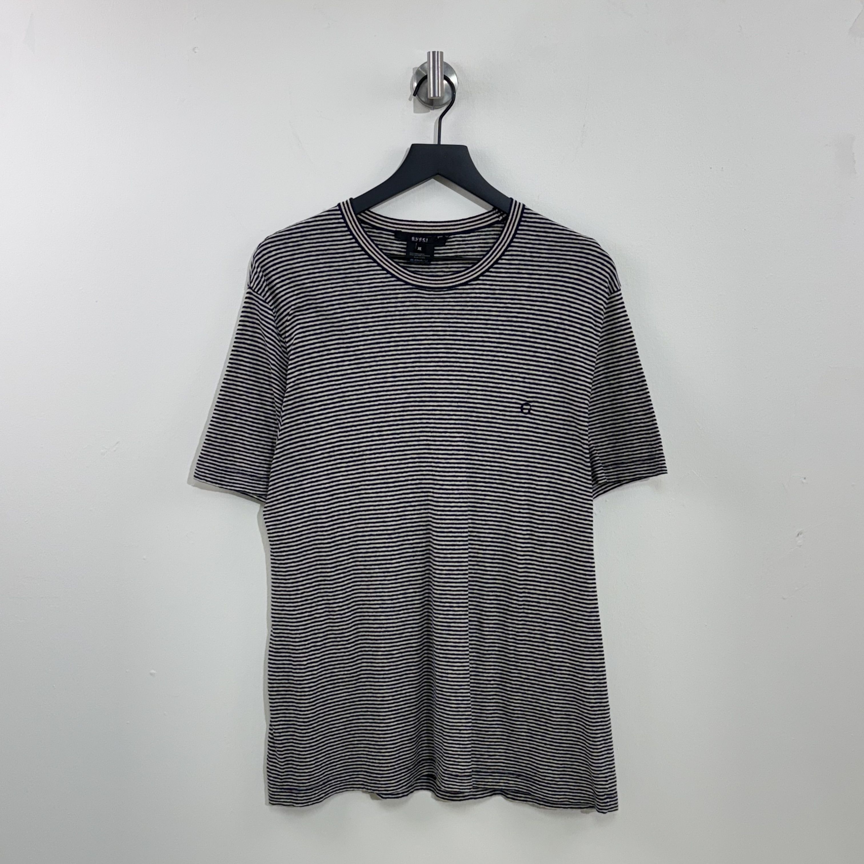Gucci Gucci Embroidered Linen Stripe T-Shirt 00s Size XL / US 12-14 / IT 48-50 - 1 Thumbnail