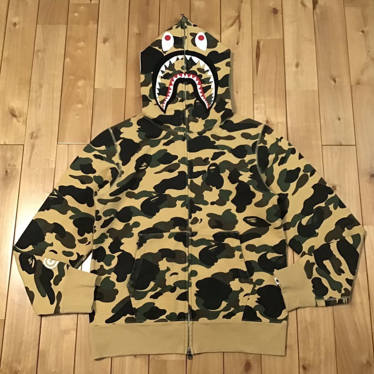 image of Bape 1St Camo Yellow Wgm Shark Full Zip Hoodie A Bathing Ape in Yellow Camo, Men's (Size Medium)
