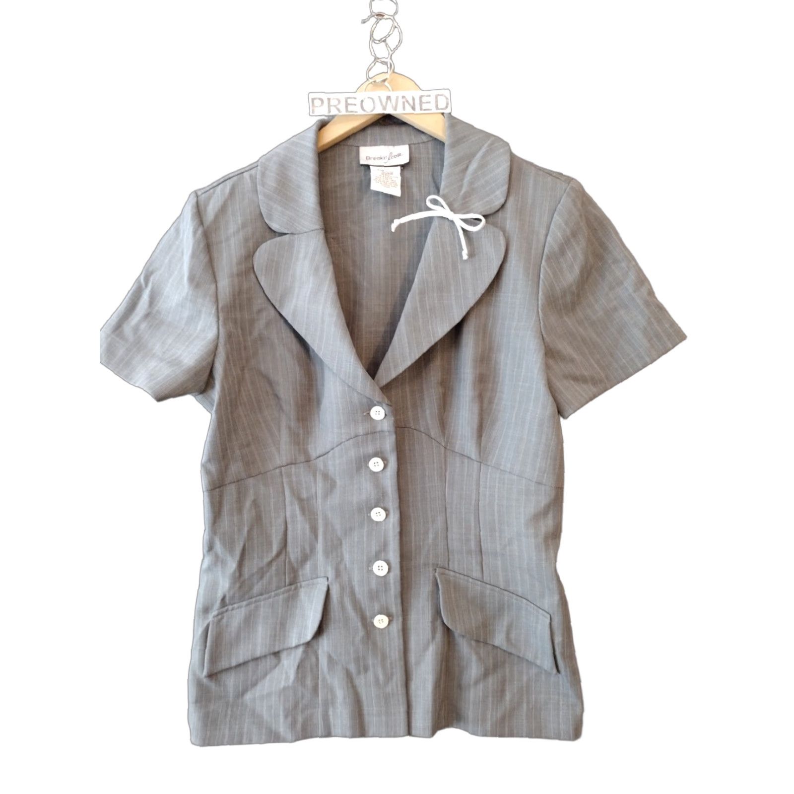 Vintage BREAKIN' LOOSE Women's Blazer Shirt Gray Striped Short Jacket with Pockets 11/12 Adult Womens Size L / US 10 / IT 46 - 1 Thumbnail