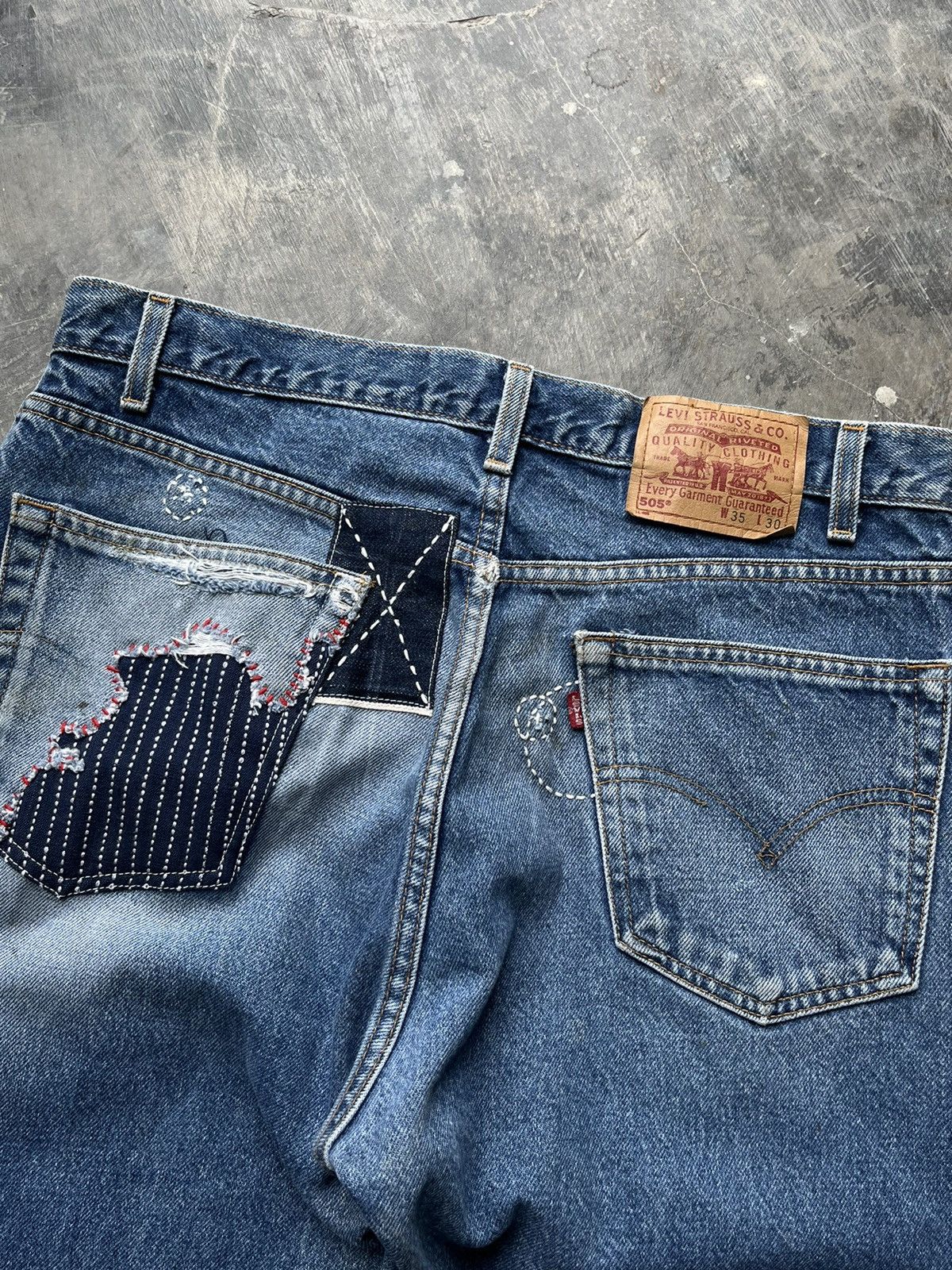 Levi's Vintage Clothing LEVIS 505 straight distressed patchwork jeans Size US 34 / EU 50 - 7 Thumbnail