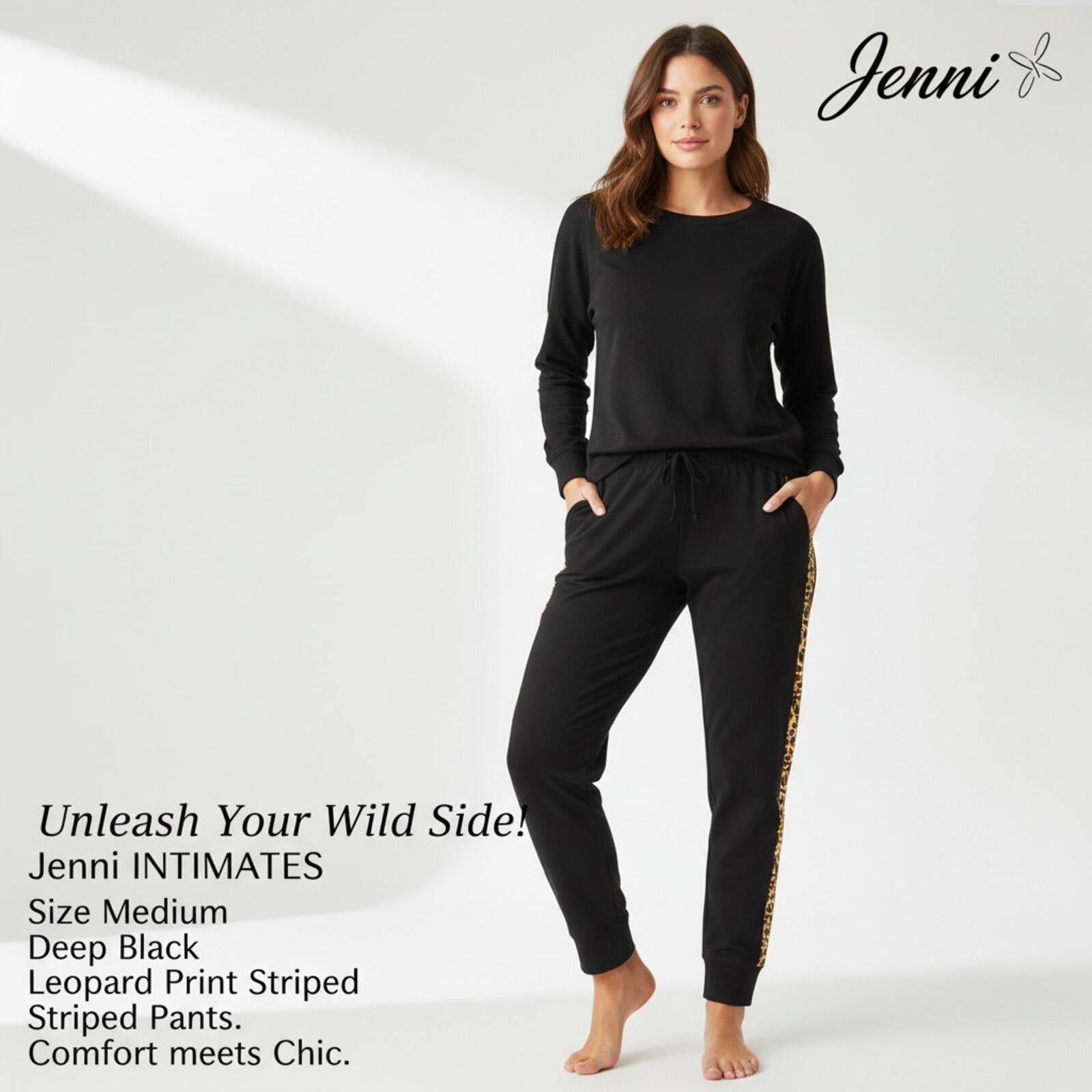 Jennifer Lopez Jenni Intimates Leopard Print Striped Black Jogger Pants - M Size 32" / US 10 / IT 46 - 2 Thumbnail