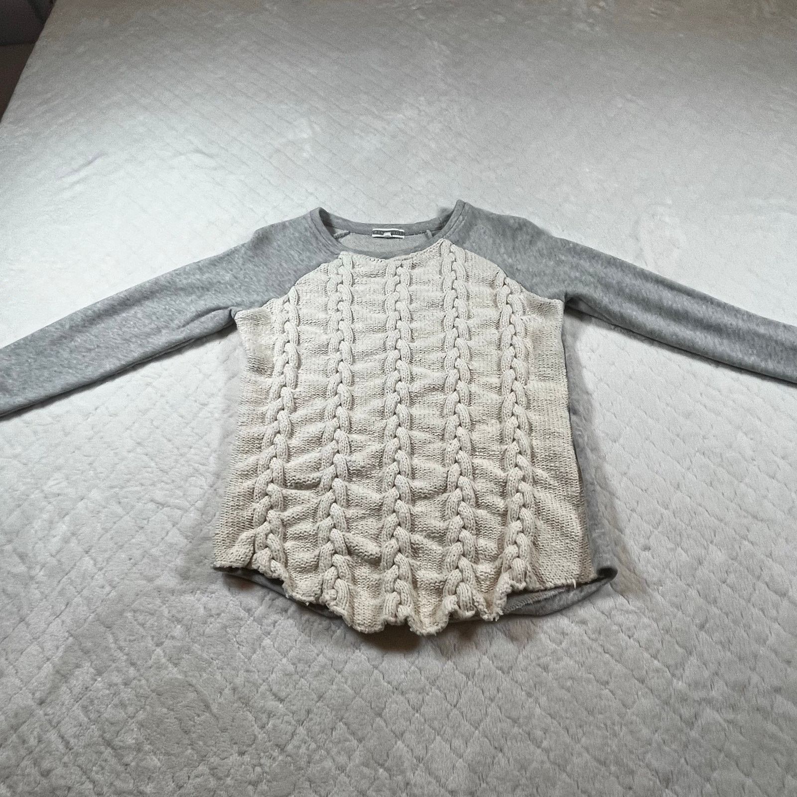 Other P.J. Salvage Sweater Sweatshirt Cable Knit Gray Cream Size S / US 4 / IT 40 - 2 Thumbnail