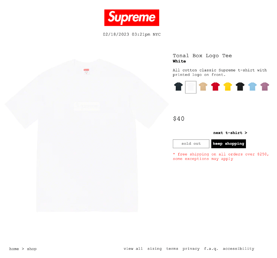 Supreme Tonal Box Logo Tee White XLサイズ