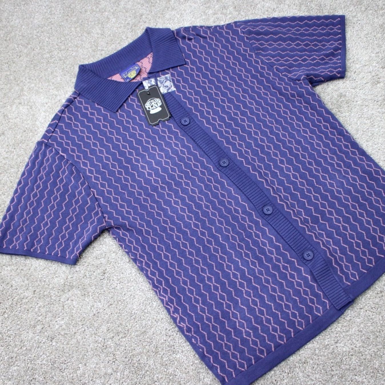 Vintage Coney Island Picnic Shirt Mens Medium Purple/Pink Knit Button-Up Short Sleeve Geometric Vintage? No (remove) Size US M / EU 48-50 / 2 - 6 Thumbnail