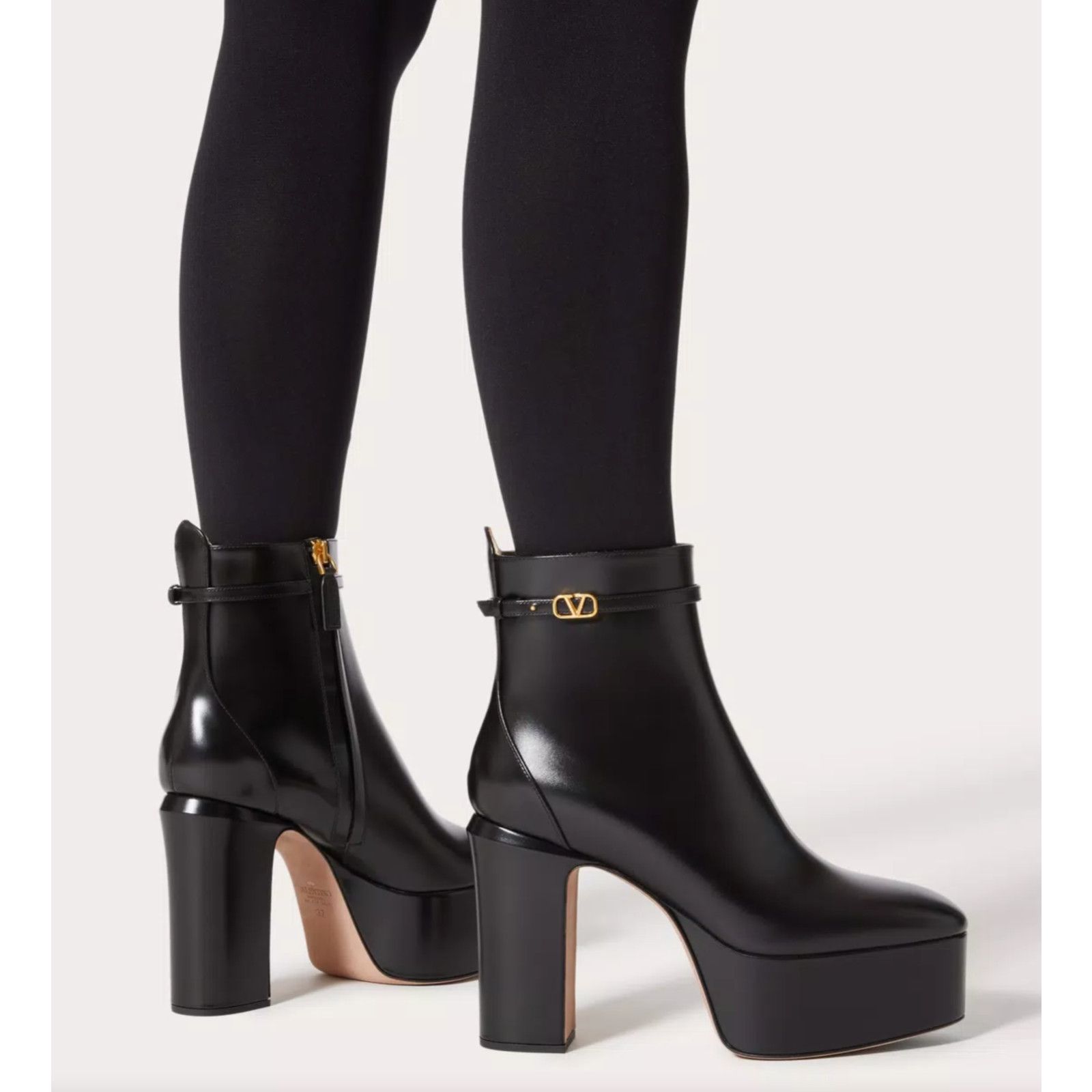 Valentino Valentino Tan-go 120 Black Leather Short Ankle Block Heel Size US 11.5 / IT 41.5 - 3 Thumbnail