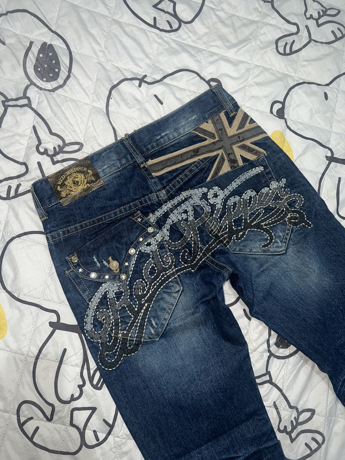 If Six Was Nine 1990s Red Pepper - Distressed Union Jack Flare Jeans Size US 30 / EU 46 - 1 Thumbnail