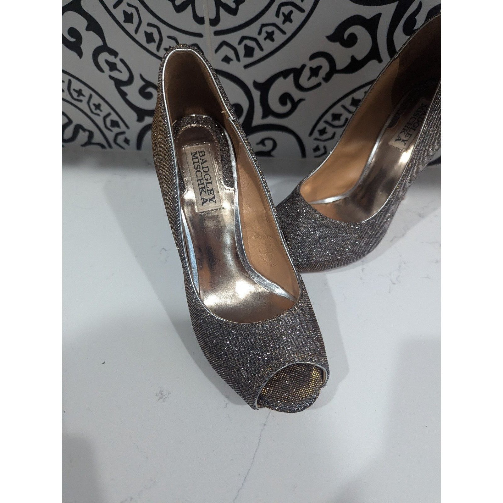 Badgley Mischka Badgley Mischka Gold/Silver Metallic Fabric Peep Toe Stilett Size US 6 / IT 36 - 2 Thumbnail