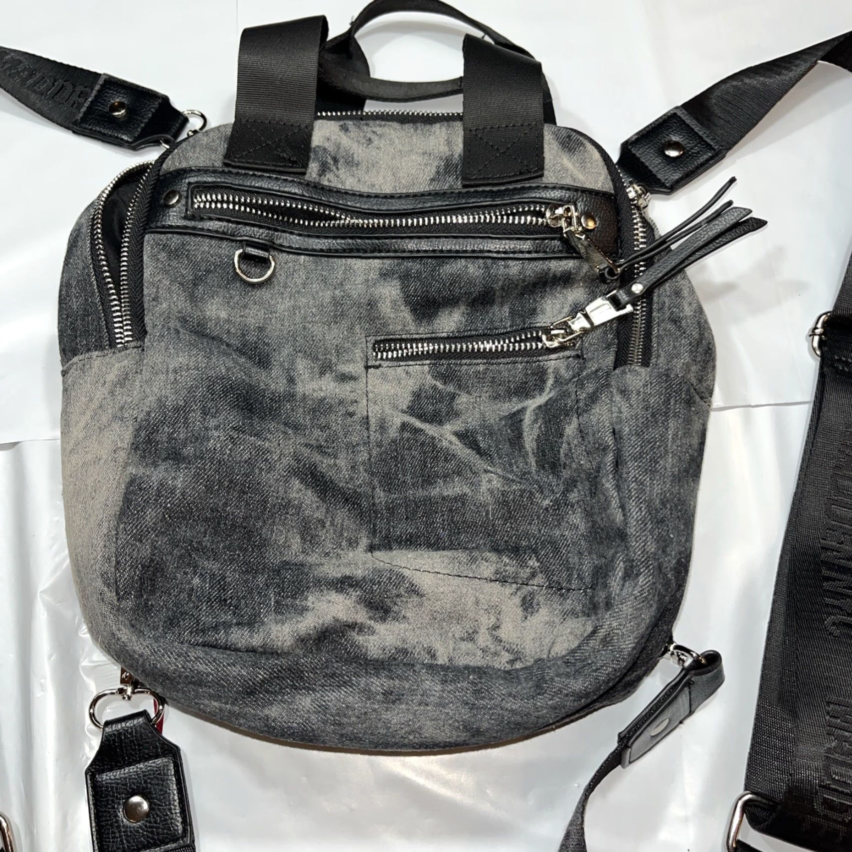 Steve Madden Steve Madden Black Gray DENIM MINI BACKPACK Zip Purse Shoulder Bag Emo Punk Y2K Size ONE SIZE - 4 Thumbnail
