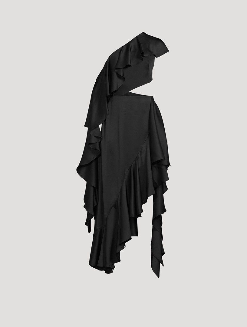 image of Alexander Mcqueen $6.2K Valueasymmetric Ruffled Silk Dress in Black, Women's (Size Small)