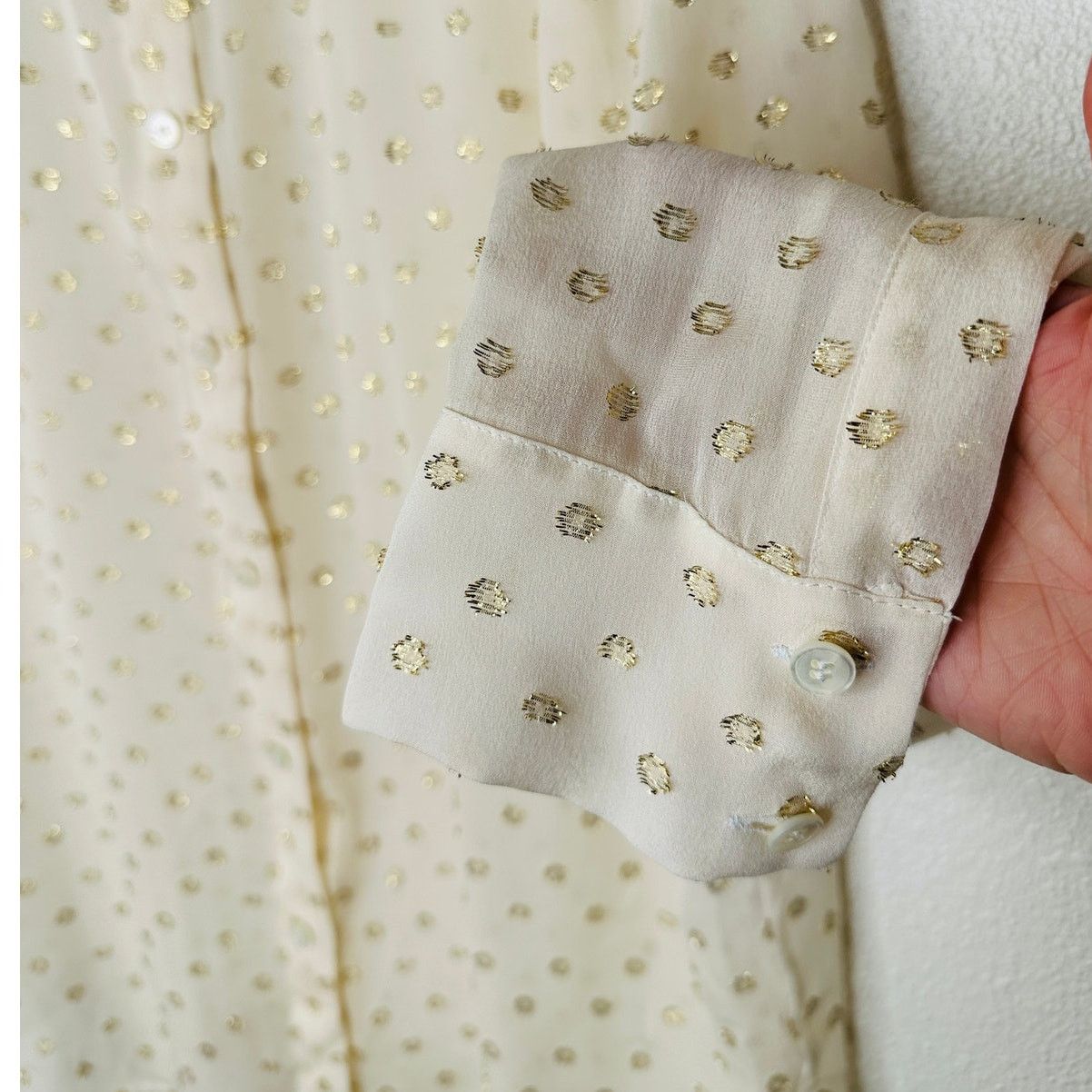 Stella McCartney Stella McCartney Cream Gold Polka Dot Button Blouse 44 / L Size L / US 10 / IT 46 - 3 Thumbnail