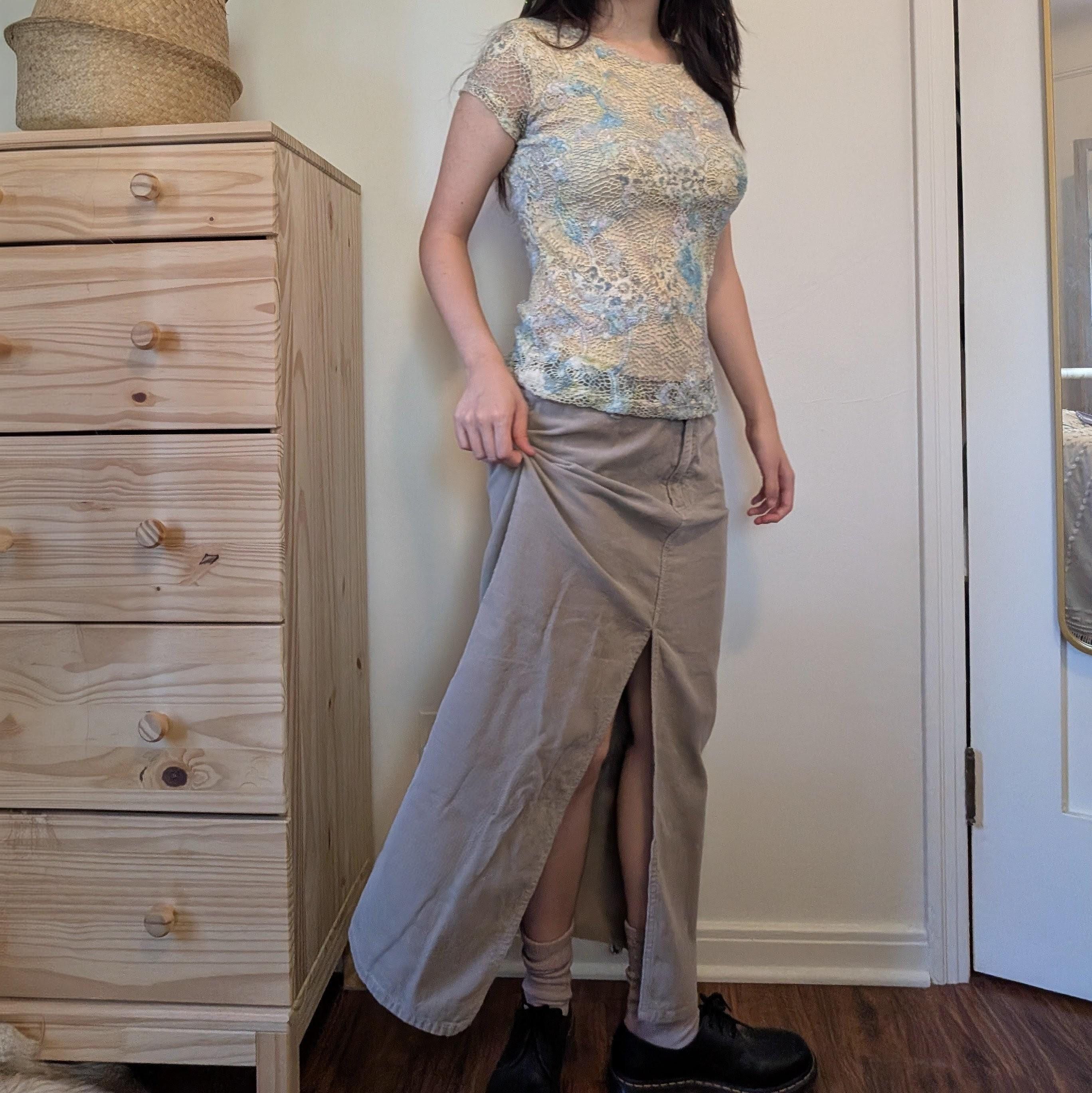 Dickies 2000s Y2K Dickies Girl Beige Corduroy Low Rise Maxi Skirt Size 31" - 4 Thumbnail