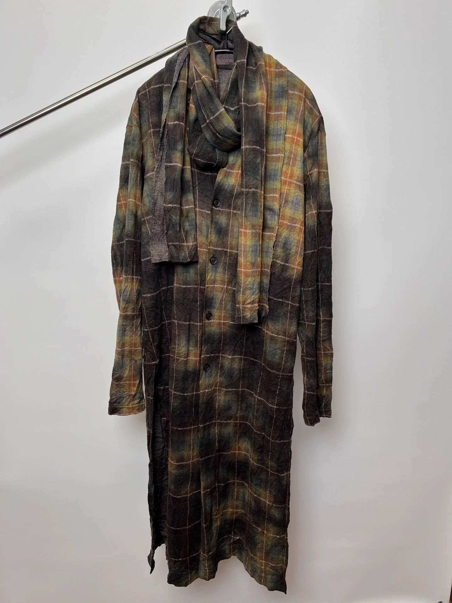 Yohji Yamamoto Yohji Yamamoto Check Tie-Dye Wool Blend Scarf Size US L / EU 52-54 / 3 - 1 Thumbnail