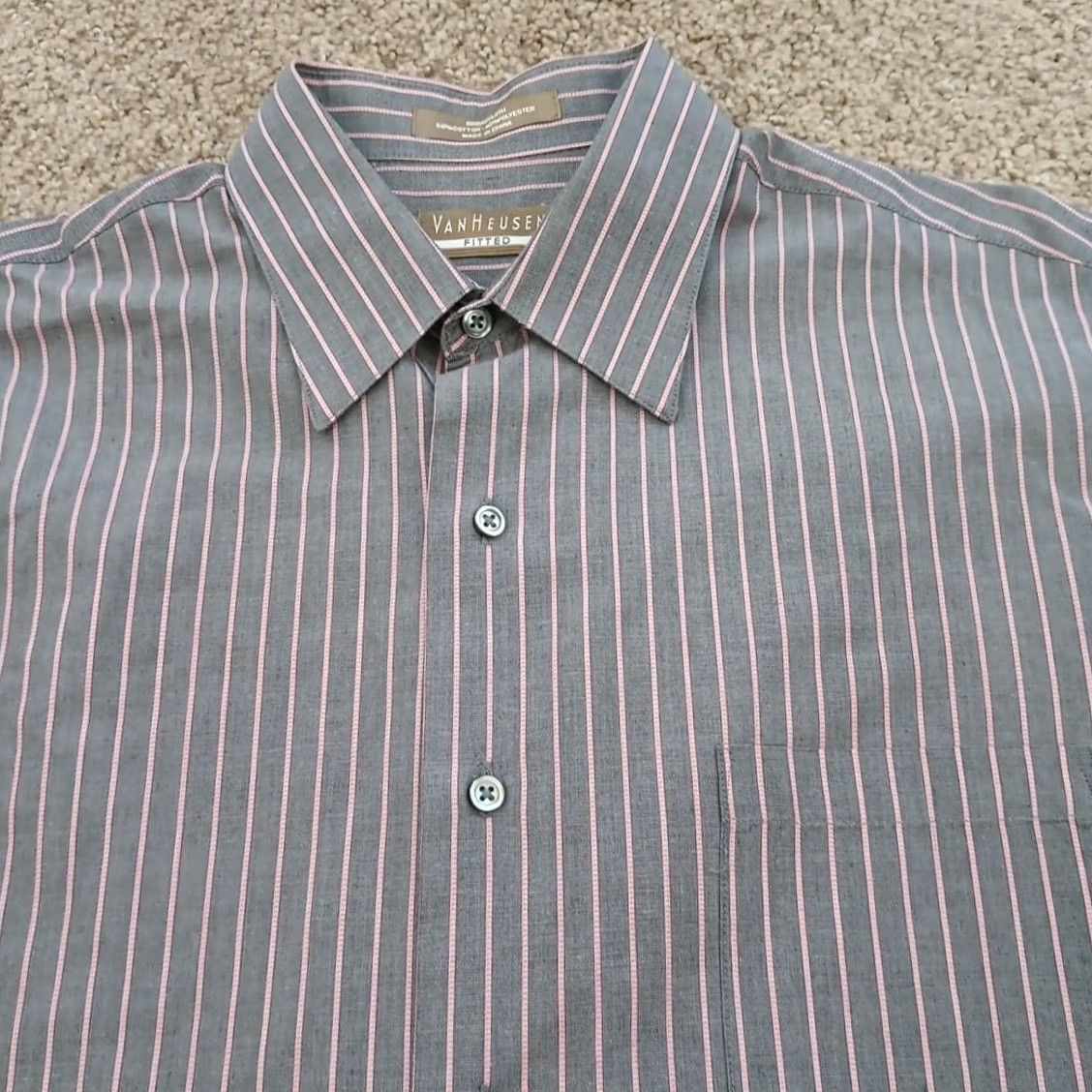 Van Heusen Van Heusen Shirt Mens Large Fitted Gray Pink Striped Long Sleeve Button Up Size US L / EU 52-54 / 3 - 2 Thumbnail