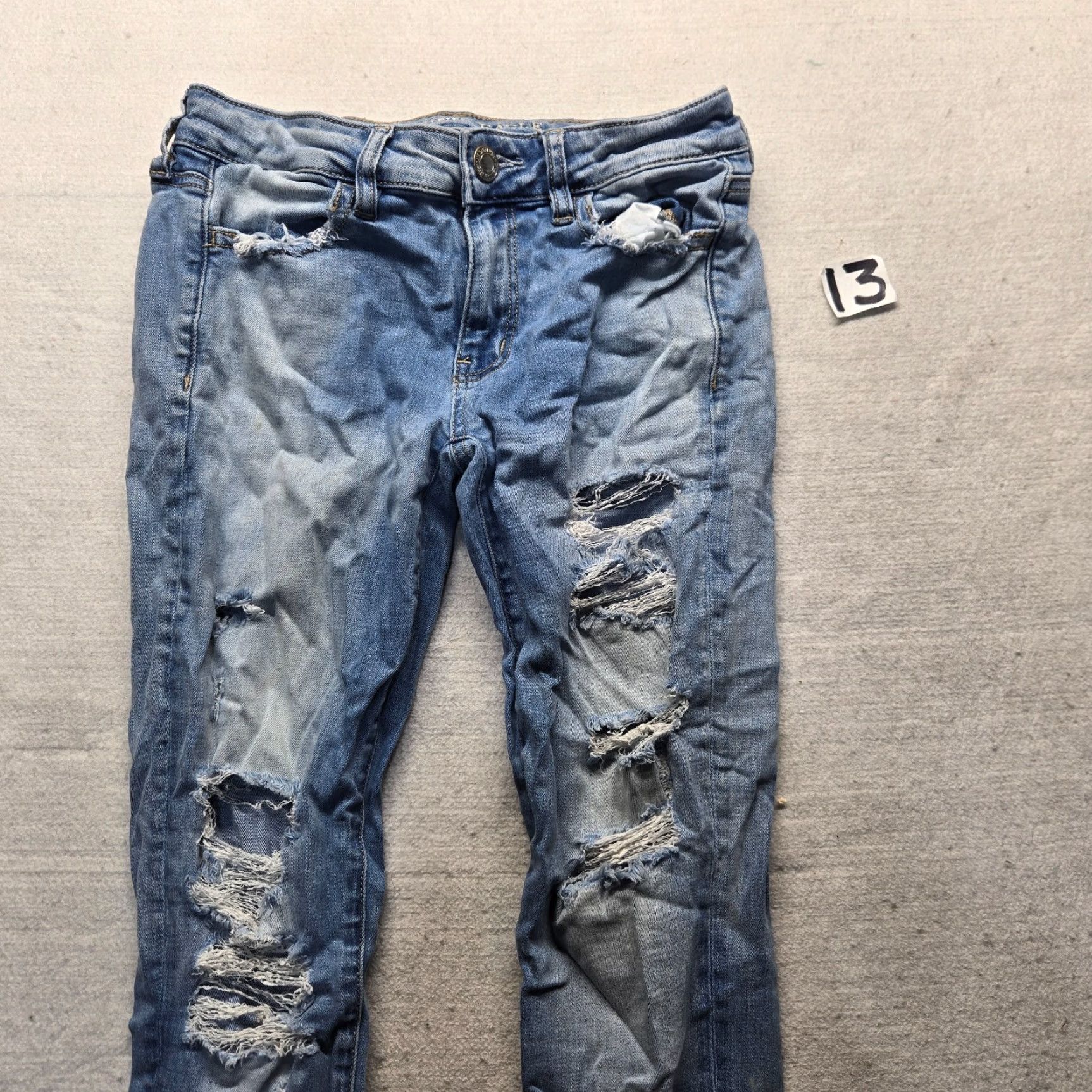 American Eagle Outfitters American Eagle Outfitters Jeans Jegging Super Stretch X Blue Denim Pants Destroyed Womens 2 Size 26" / US 2 / IT 38 - 2 Thumbnail