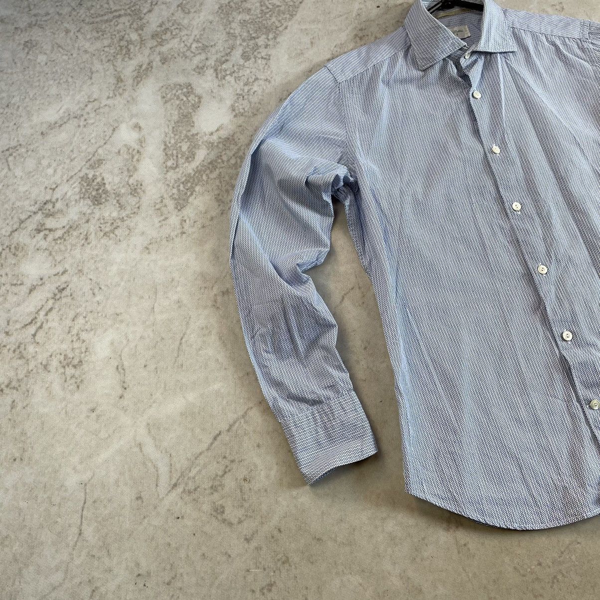 Designer × Tintoria Mattei Tintoria Mattei 954 Blue Slim Fit Dotted Cotton Button Shirt Size 38R - 2 Thumbnail